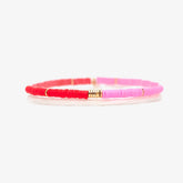 Pink and Red Vinyl Disc Bead Stretch Bracelet Set