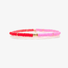 Pink and Red Vinyl Disc Bead Stretch Bracelet Set