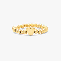 Gold Heart Bead Stretch Ring