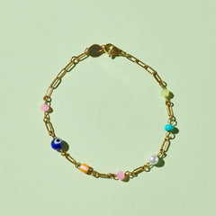 Salina Mixed Bead Paperclip Chain Bracelet